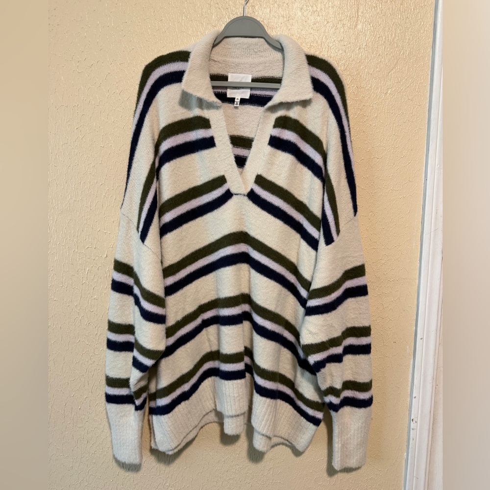 Aerie V-Neck Sweater Stripes Super Oversized Size XXL Pullover So Soft